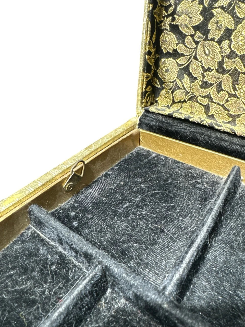 Vintage 1960s Gold Brocade Black Velvet Lined Lady Buxton Four Level Jewelry Box